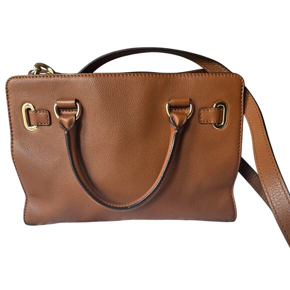 Michael Kors Hamilton Brown and Gold Pebbled Leather Handbag Satchel - Picture 4 of 10